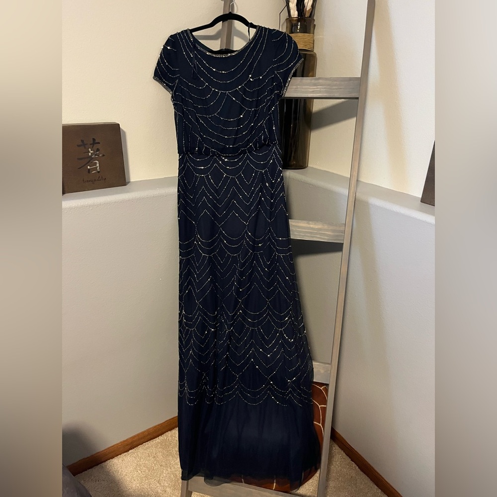 NWT Adrianna Papell Navy Beaded Dress